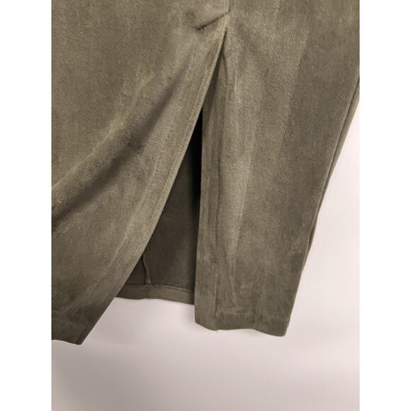 Vintage 90s Skirt Midi Faux Suede Olive Green Sz 8 Stretch Rockabilly Whimsigoth - Picture 6 of 9